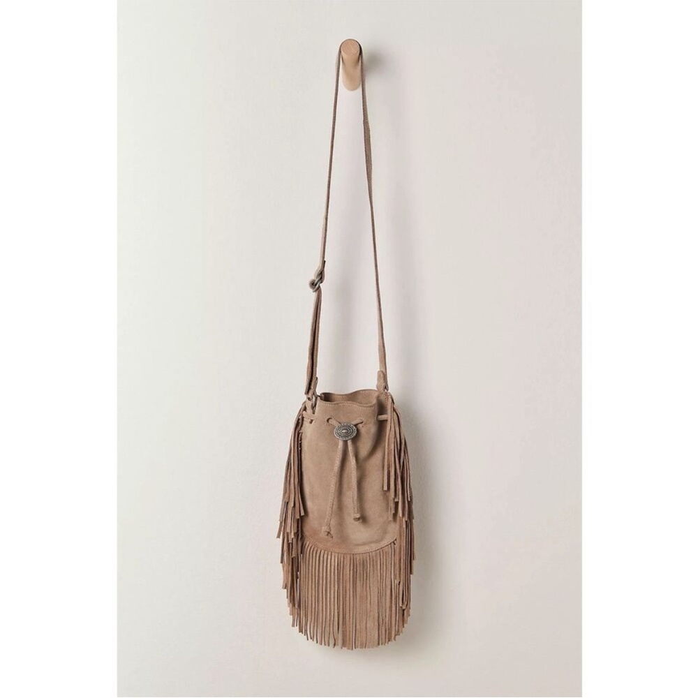 Free People Calamity Fringe Crossbody Bag Gray Suede NWOT